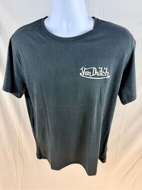 Von Dutch Men’s Black Embroidered Logo front & back T-Shirt NWT Large Y2K
